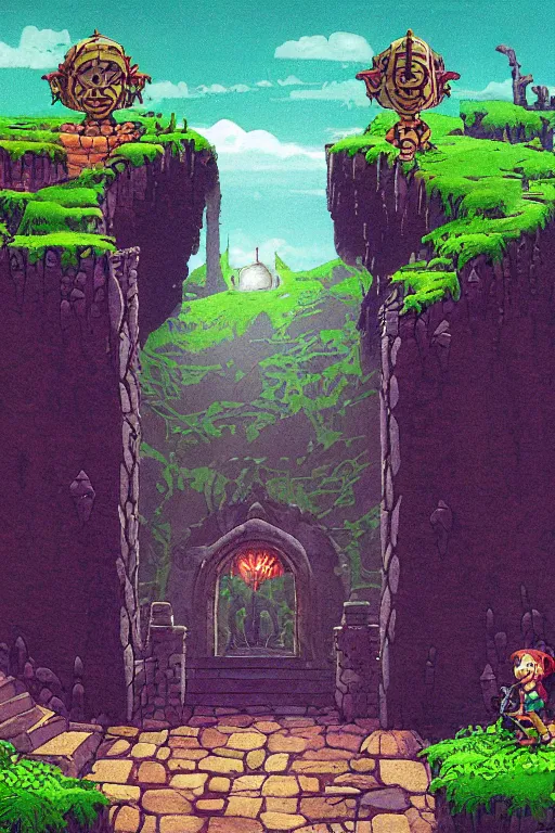 Prompt: a cartoony depiction of the foreboding entrance to the first dungeon from the legend of zelda ( 1 9 8 6 ), by ellen koment, by colorkey digital studios, by hiroo isono