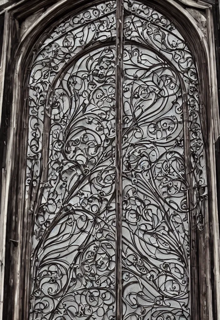 Prompt: photo of a beautiful window, intricate details, art nouveau, iron frame, skyrim