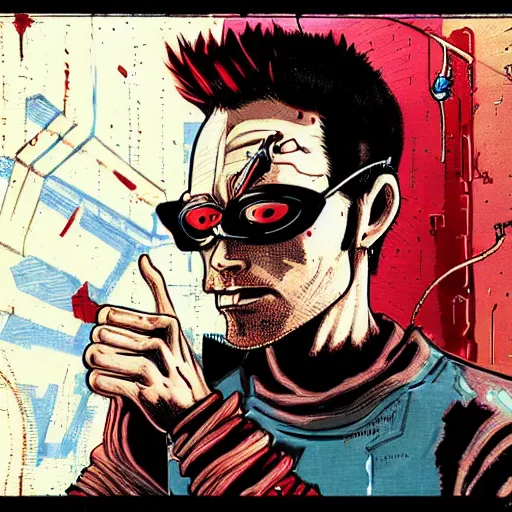 Image similar to portrait of tyler durden, biomechanical cyborg, cyberpunk, futuristic, elegant, artistic, jamie hewlett style