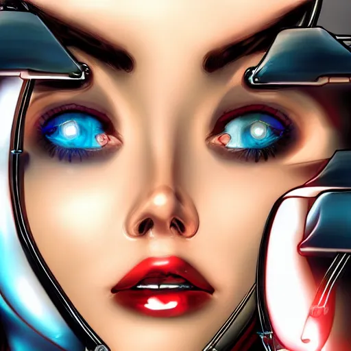 Prompt: A beautiful cybernetic woman, selfie