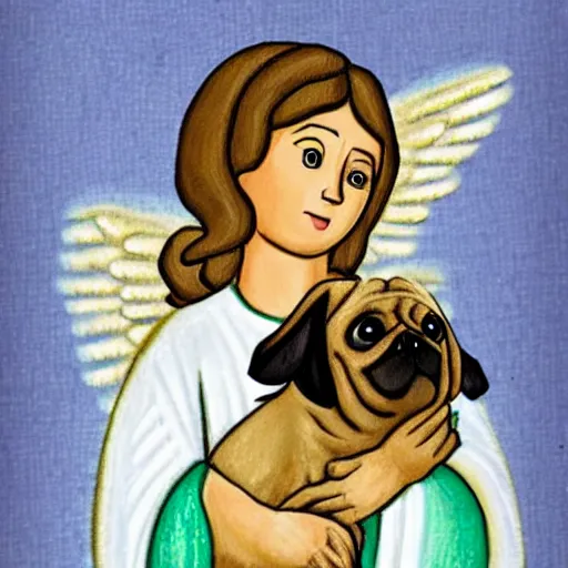 Prompt: biblically-accurate angel holding a pug puppy