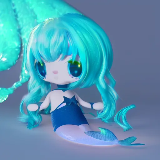 Prompt: cute fumo plush of a mermaid girl from deep below the sea, caustics and lens flare, refraction, vray, anime girl