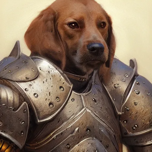 Image similar to doggo animal as a realistic fantasy knight, closeup portrait art by donato giancola and greg rutkowski, digital art, trending on artstation, symmetry!!