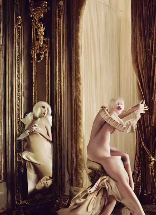 Prompt: lady gaga by Tim Walker posing in an expensive mansion setting , vogue magazine, Highly realistic. High resolution. Highly detailed. Dramatic. 8k.4k.