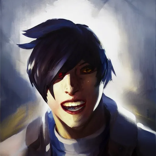 Prompt: greg manchess portrait painting of ken kaneki as overwatch character, medium shot, asymmetrical, profile picture, organic painting, sunny day, matte painting, bold shapes, hard edges, street art, trending on artstation, by huang guangjian and gil elvgren and sachin teng