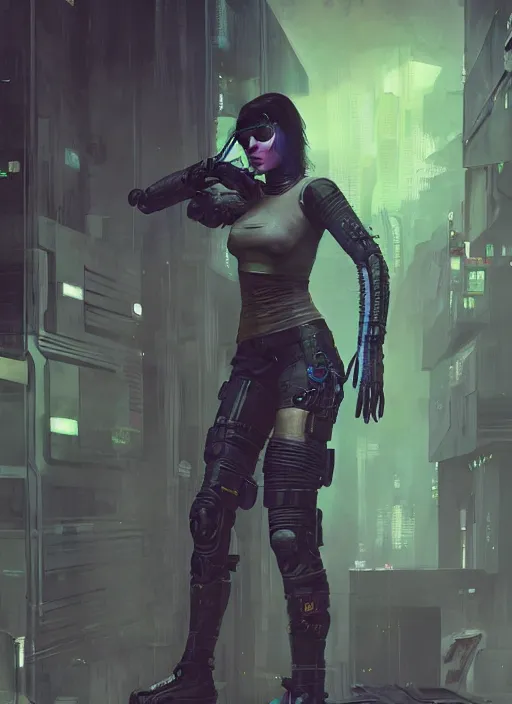 Image similar to Ela. Cyberpunk mercenary in tactical gear infiltrating corporate mainframe. (Cyberpunk 2077), blade runner 2049, (matrix) Concept art by James Gurney, Craig Mullins and Alphonso Mucha. Stylized painting with Vivid color.