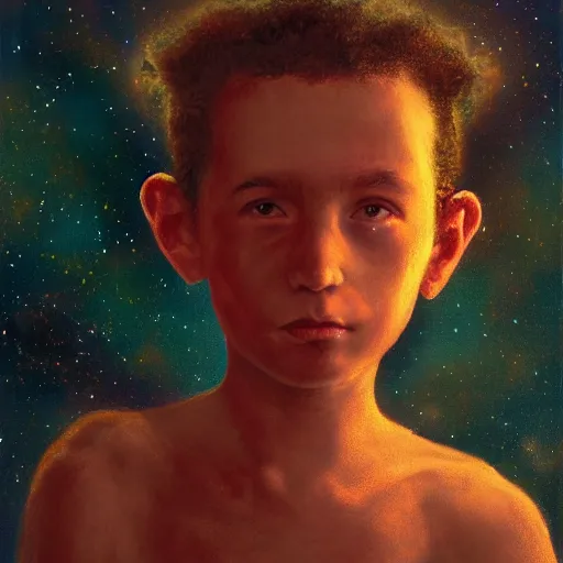 Image similar to ethereal poparoid portrait of a child creating a star