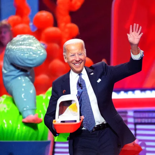 Image similar to joe biden getting slimed at the kids choice awards