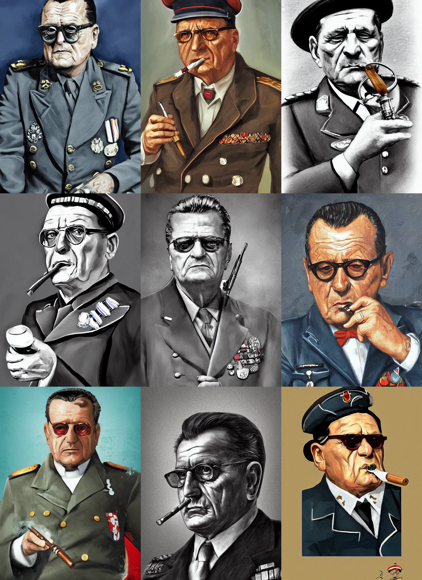 Prompt: portrait of general josip broz tito as a sailor smoking a pipe, digital art, detailed, high quality