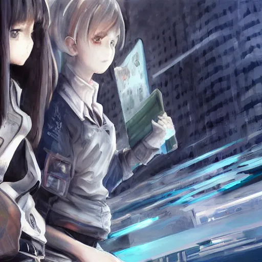 Image similar to dynamic composition, motion, ultra-detailed, incredibly detailed, a lot of details, amazing fine details and brush strokes, colorful and grayish palette, smooth, HD semirealistic anime CG concept art digital painting, watercolor oil painting of Clean and detailed post-cyberpunk sci-fi close-up schoolgirl in asian city in style of cytus and deemo, blue flame, relaxing, calm and mysterious vibes,, by a Chinese artist at ArtStation, by Huang Guangjian, Fenghua Zhong, Ruan Jia, Xin Jin and Wei Chang. Realistic artwork of a Chinese videogame, gradients, gentle an harmonic grayish colors. set in half-life 2, Matrix, GITS, Blade Runner, Neotokyo Source, Syndicate(2012), dynamic composition, beautiful with eerie vibes, very inspirational, very stylish, with gradients, surrealistic, dystopia, postapocalyptic vibes, depth of field, mist, rich cinematic atmosphere, perfect digital art, mystical journey in strange world