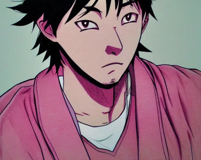 Prompt: Joji as Pink Guy, drawn by Takehiko Inoue, manga, high detail