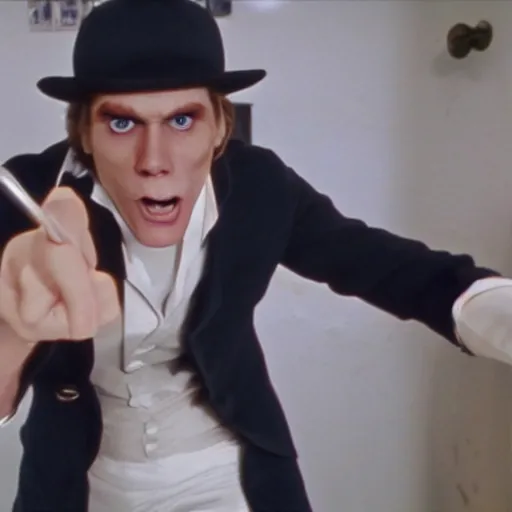 Image similar to Live Action Still of Jerma in A Clockwork Orange, real life, hyperrealistic, ultra realistic, realistic, highly detailed, epic, HD quality, 8k resolution, body and headshot, film still