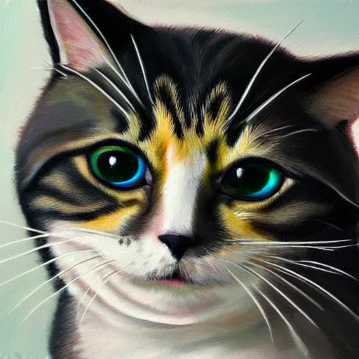 Image similar to winking cat, realistic, painting, 4 k