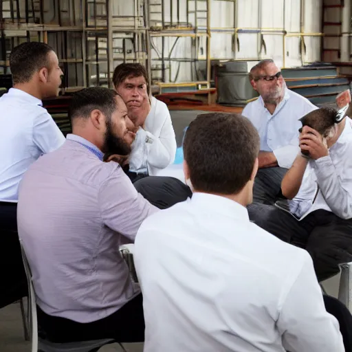 Prompt: Man listening about an explanation about the tables