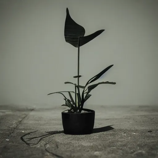 Prompt: plant that looks like a crow, plant like, minimal, expressionist, album art