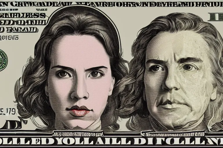 Image similar to reylo kissing dollar bill design