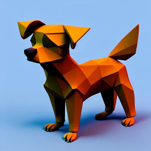 Prompt: Isometric 3D Fantasy Cute Dog, Low-poly model, handpaint texture, Blender, 3DCoat, RizomUv