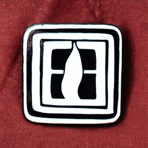 Image similar to a square enamel pin depicting a 1 9 6 0 s minimalistic clean fire flames warning label, smooth curves