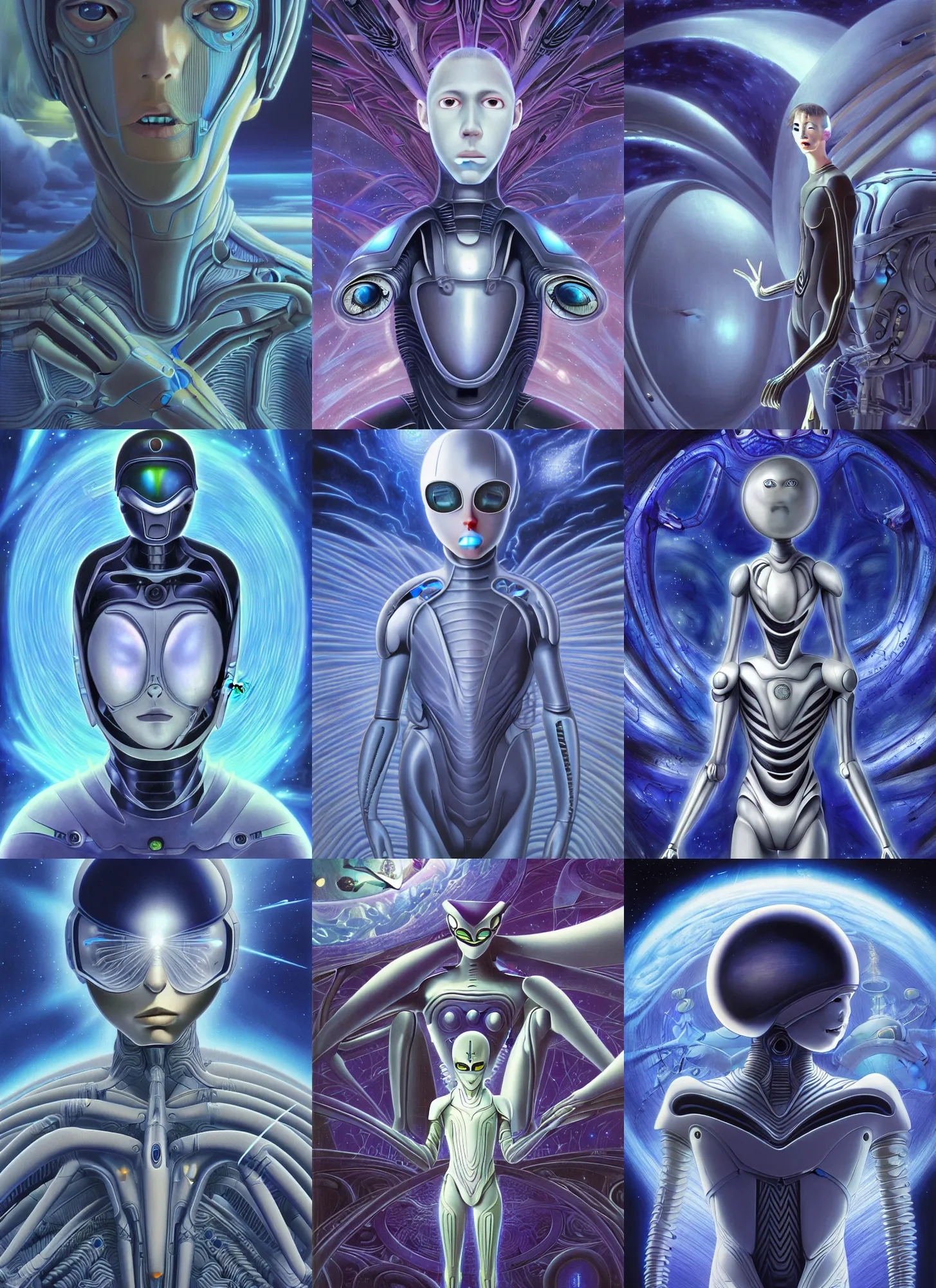 Prompt: a teen male in futuristic suit falls into a dream within a dream within a dream within a dream within a dream, h. r. giger, alex grey, salvador dali, fractal, surreal art, semi realistic anime, studio ghibli, makoto shinkai, award winning illustration, masterpiece, trending on pixiv, 8 k