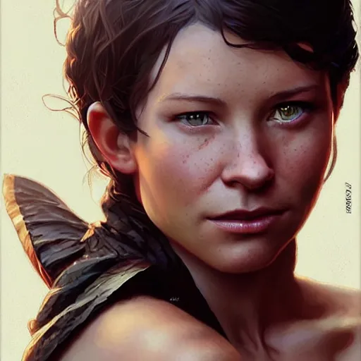 Image similar to young evangeline lilly as slave, digital illustration, by artgerm and greg rutkowski,