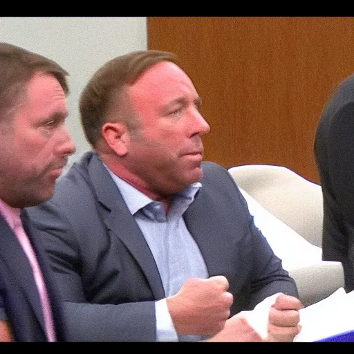 Prompt: alex jones shirtless in court