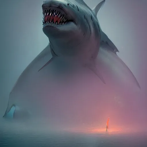 Prompt: shark as a dark souls boss by Mike Winkelmann