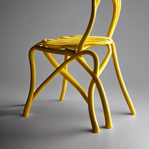 Prompt: A chair inspired by spaghetti, product photography