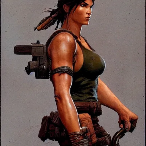 Image similar to lara croft by frank frazetta