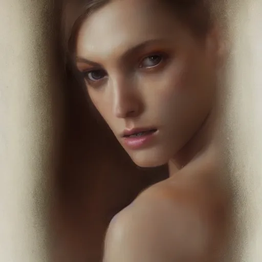 Image similar to half body portrait of woman, hyperrealism, beauty, intricate detail, photo by greg rutkowski, elegance, soft lighting, sharp focus