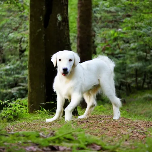 Prompt: white retriever in a forest