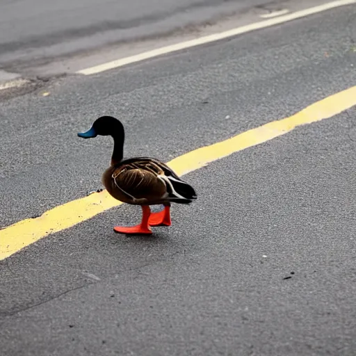 Image similar to a duck crossing a road