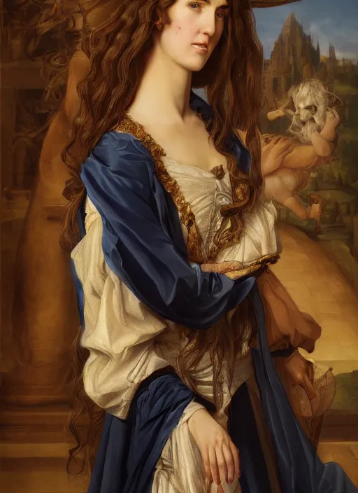 Image similar to portrait of Jennifer Connelly with long hair in baroque art, anime inspired, High Res 8K, hyperdetailed