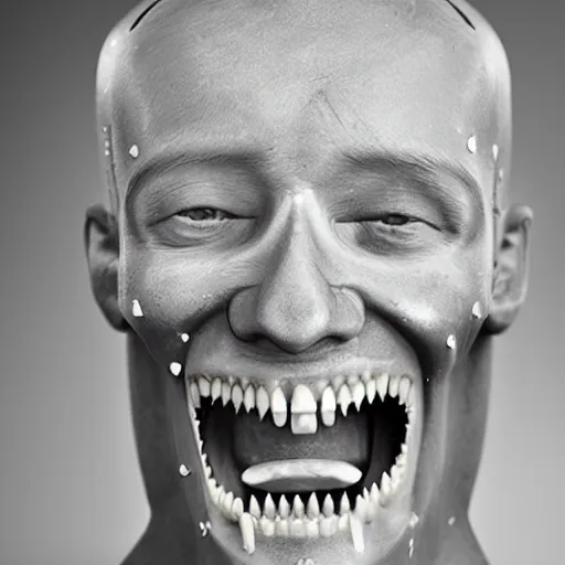 Prompt: man made of human teeth