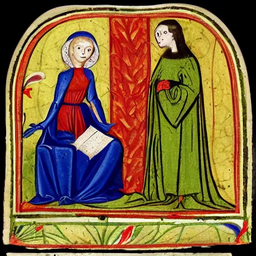 Prompt: manon and gregoire, medieval illumination