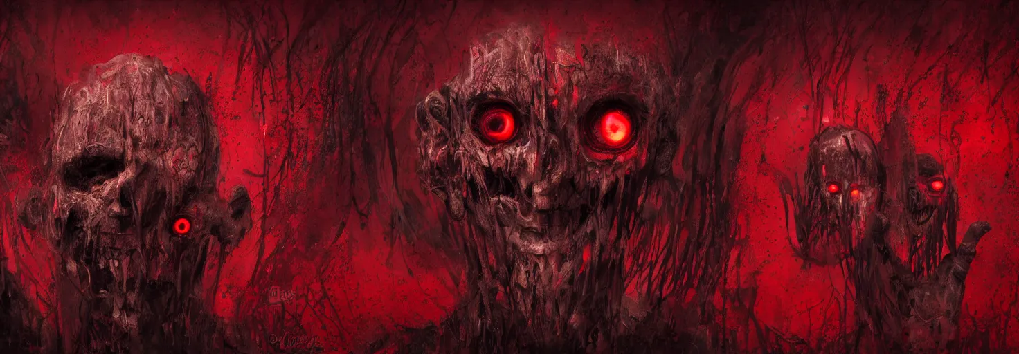 Image similar to ''creepy faces, void, souls, red background, creepy art, horror, artwork, digital paintting, nightmare, ultra detailed, concept art, 8 k, high quality''