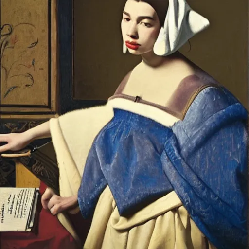 Prompt: dua lipa, johannes vermeer, ultra detailed, cinematic