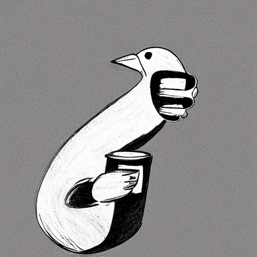 Image similar to bird holding a cup of coffee in hands, sketch