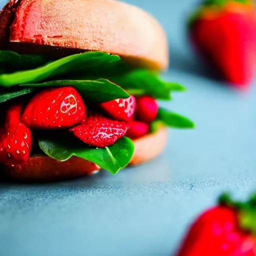 Image similar to a 5 0 mm macro shot of a strawberry and bean sandwich