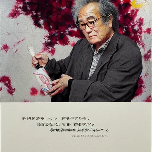 Image similar to yoshitaka amano's famous and beautiful painting of jean baudrillard in the oceanspray cranberry commercial
