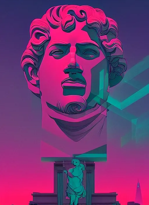 Image similar to statue of hercules, beeple, android jones, ( ( ( ( ( dan mumford ) ) ) ) ), vaporwave, retrowave, black background, neon wiring, black, glitch, strong contrast, cuts, pinterest, trending on artstation