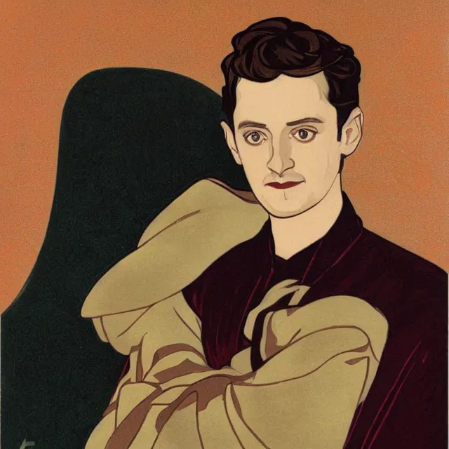 Prompt: a portrait of elijah wood, art by thomas cooper gotch and patrick nagel and erte, star wars art deco, art nouveau