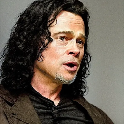 Prompt: Brad Pitt dressed as Sweeney Todd in a job interview with Tommy Wiseau in the style of by William Adolphe Bouguereau