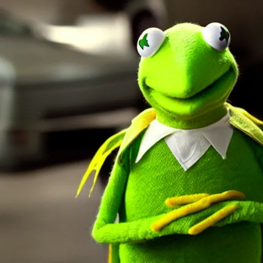 Prompt: still of kermit the frog as walter white in breaking bad