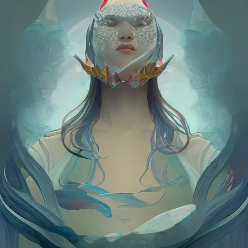 Image similar to cone shark - ron cheng & alphonse mucha, highly detailed, digital painting, ray tracing, concept art, illustration, smooth sharp focus, intricate, symmetry, artstation,