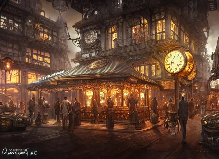 Image similar to an intricately detailed digital illustration of a steampunk metropolitan city - scape inside of a steampunk double bacon cheeseburger, ultra realistic, concept art, intricate details, eerie, highly detailed, photorealistic, octane render, 8 k, unreal engine. art by artgerm and greg rutkowski and charlie bowater and magali villeneuve and alphonse mucha