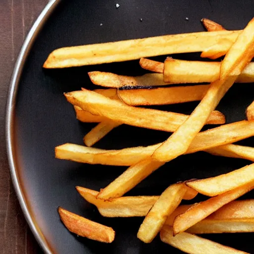 Prompt: french fries pile, burnt