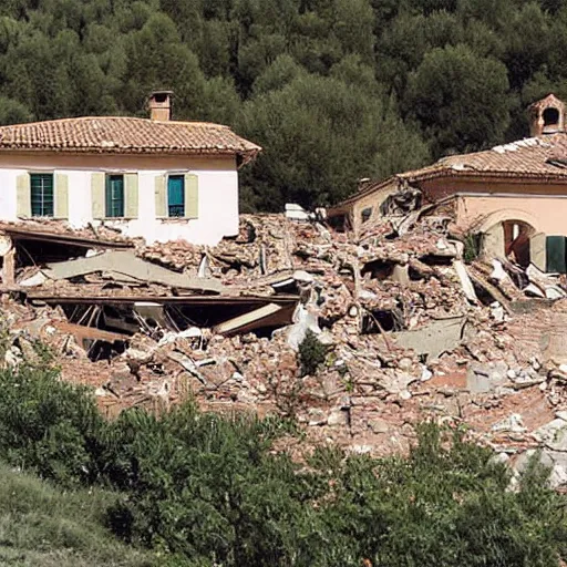 Prompt: Italian villa after earthquake, 2005 photograph