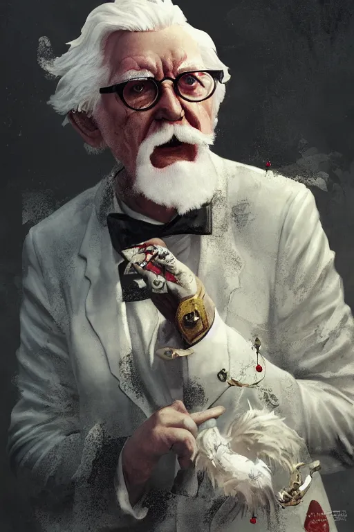Prompt: colonel sanders, sorcerer, lord of the rings, tattoo, decorated ornaments by carl spitzweg, ismail inceoglu, vdragan bibin, hans thoma, greg rutkowski, alexandros pyromallis, perfect face, fine details, realistic shaded