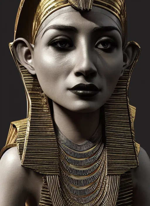 Image similar to an anthropomorphic beautiful female wizard of pharaoh portrait wearing robe, fine art, award winning, intricate, elegant, sharp focus, octane render, hyperrealistic, cinematic lighting, highly detailed, digital painting, 8 k concept art, art by jamie hewlett and z. w. gu, masterpiece, trending on artstation, 8 k