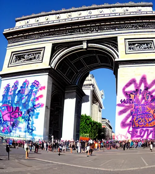 Image similar to virtual arc de triomphe full of graffiti